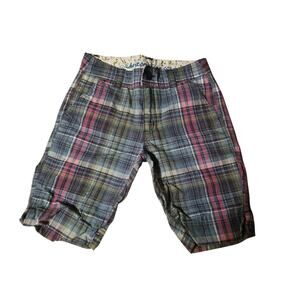 Arizona Jeans Girls Green Pink Plaid Bermuda Shorts Size 7 Slim